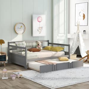 Gray Wood Frame Full Size Daybed with Trundle and Clean-lined Frame