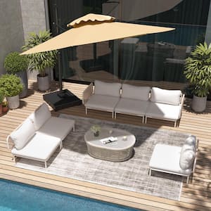 6-Piece Metal Outdoor Sectional Sofa with Beige Cushions Eight Armrest