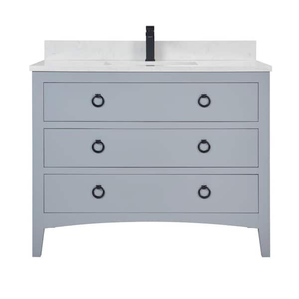 French Contemporary Series 42in. 1 Freestanding Cadet Bath Vanity with White Artificial Stone Top Assembled Bath Vanity