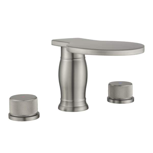 UKISHIRO 2-Handle Deck-Mount Roman Tub Faucet with CUPC Water Supply Lines in Brushed Nickel