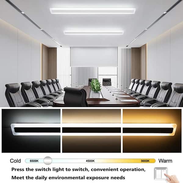 OUKANING 39.3 in. White Modern Rectangular Flush Mount Ceiling