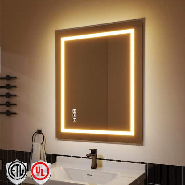 ORGANNICE 30 in. W x 36 in. H Frameless Rectangular Anti-Fog LED Wall Bathroom Dimmable Bright Mirror