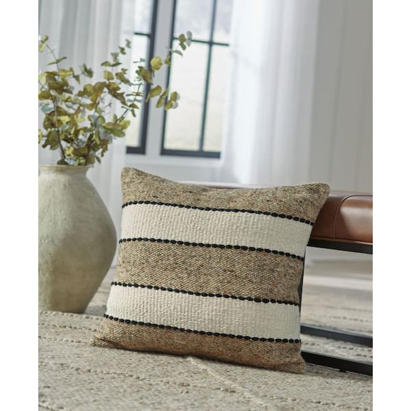 Signature DESIGN BY ASHLEY Rueford Brown/Beige Striped Polyester 20 in. X 20 in. Throw Pillow (Set of 4)