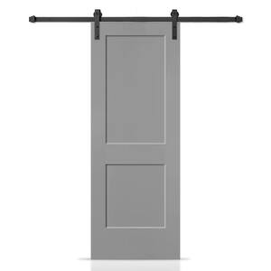 30 in. x 80 in. Light Gray Painted MDF Solid Core 2-Panel Shaker Interior Sliding Barn Door with Hardware Kit