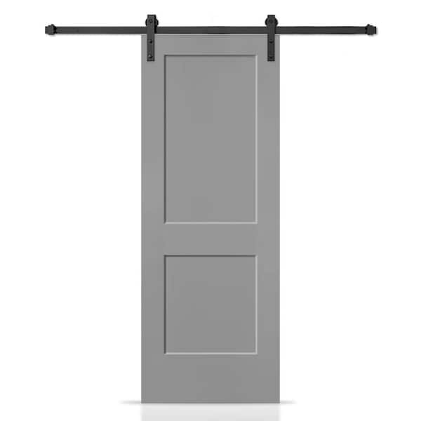 CALHOME 36 in. x 80 in. Light Gray Painted MDF Solid Core 2-Panel Shaker Interior Sliding Barn Door with Hardware Kit