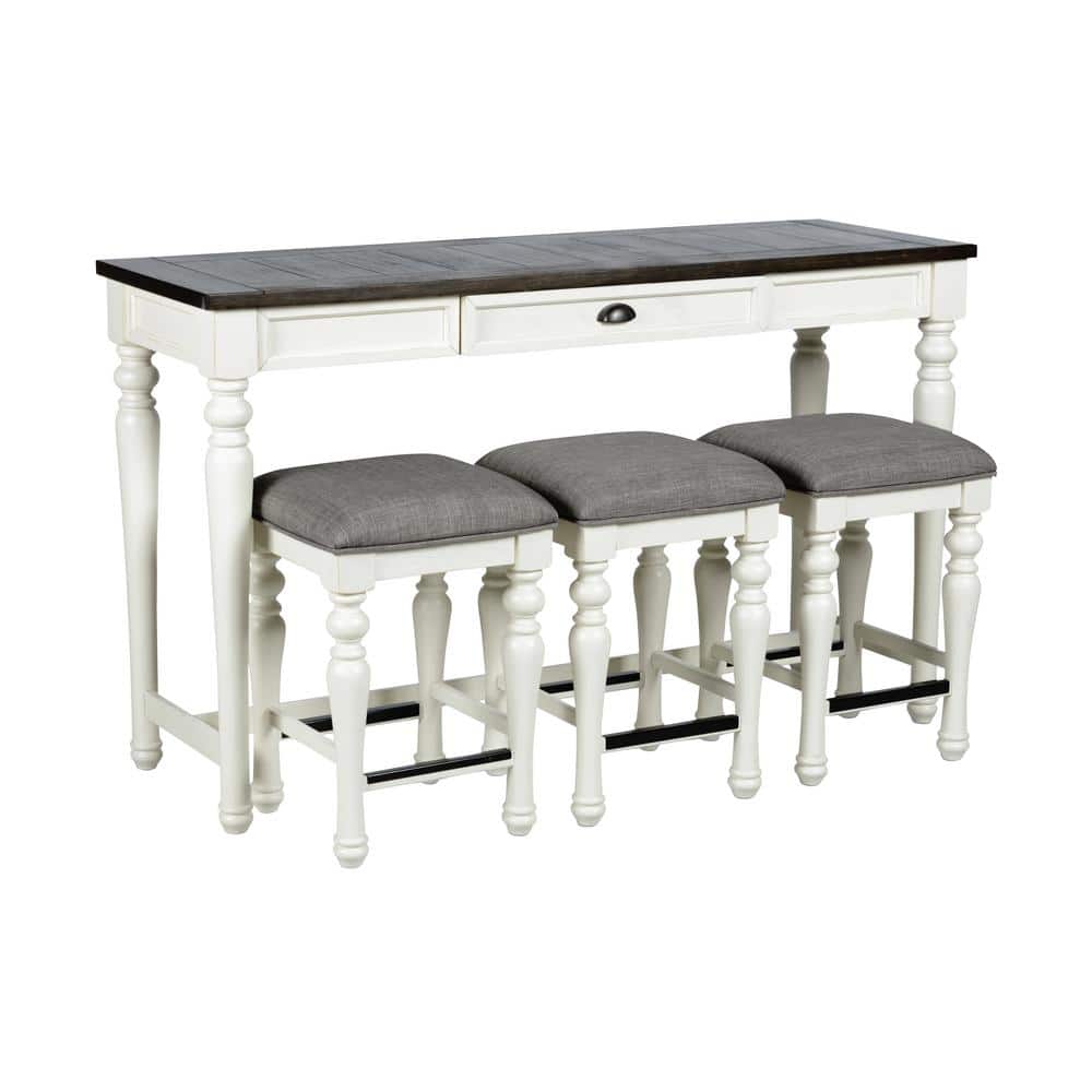 Transitional Ivory & Mocha 60" Sofa Bar Set with 4 Stools