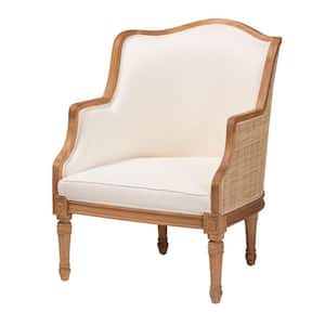 Elizette Beige and Honey Oak Accent Chair with Natural Rattan