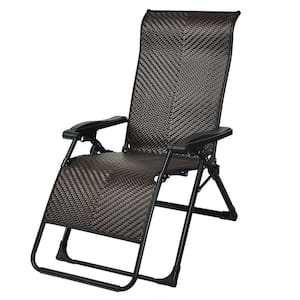 Black Folding Zero Gravity Wicker Outdoor Lounge Chairs in Brown Seat (1-Pack)