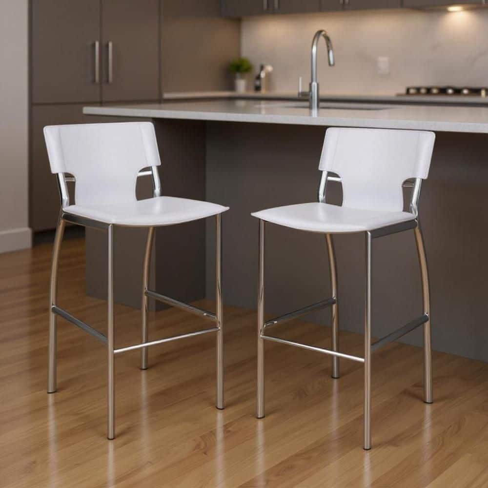 25 in. H Silver Low Back Metal Bar Stool with Faux Leather Seat (Set of 2) price history on PriceWatchPro
