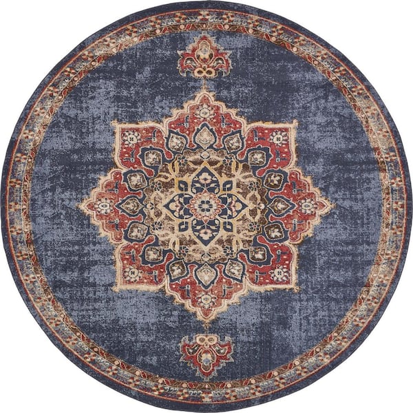 Unique Loom Utopia Collection Traditional Geometric Vintage Inspired Area  Rug with Warm Hues, ft x ft, Navy Blue/Beige＿並行輸入 