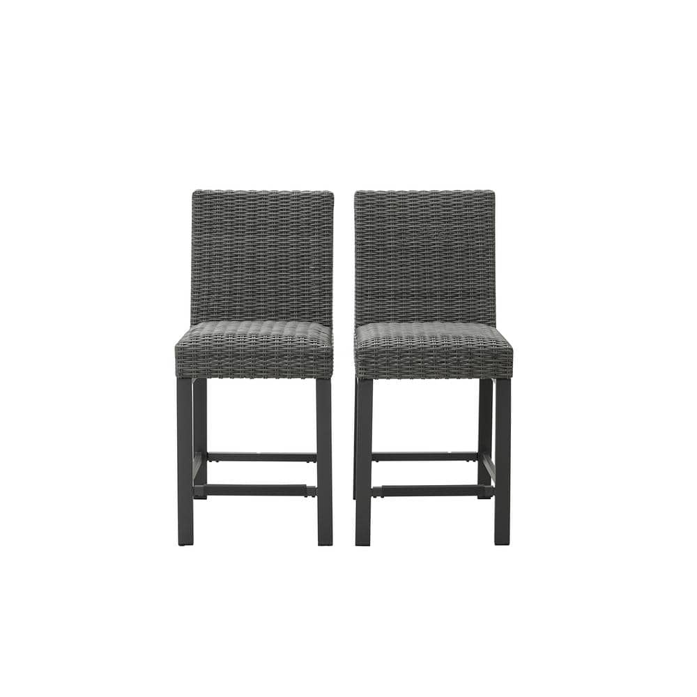 Cesicia Rattan Wicker Gray Aluminum Outdoor Dining Chairs with High Back and Footrest (2Pack
