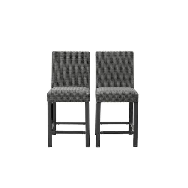 Cesicia Rattan Wicker Gray Aluminum Outdoor Dining Chairs with High Back and Footrest (2-Pack)