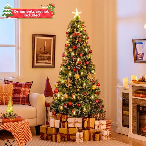 7 ft. Green Prelit Artificial Christmas Tree with 8 Lighting Modes 80 Warm LED Lights
