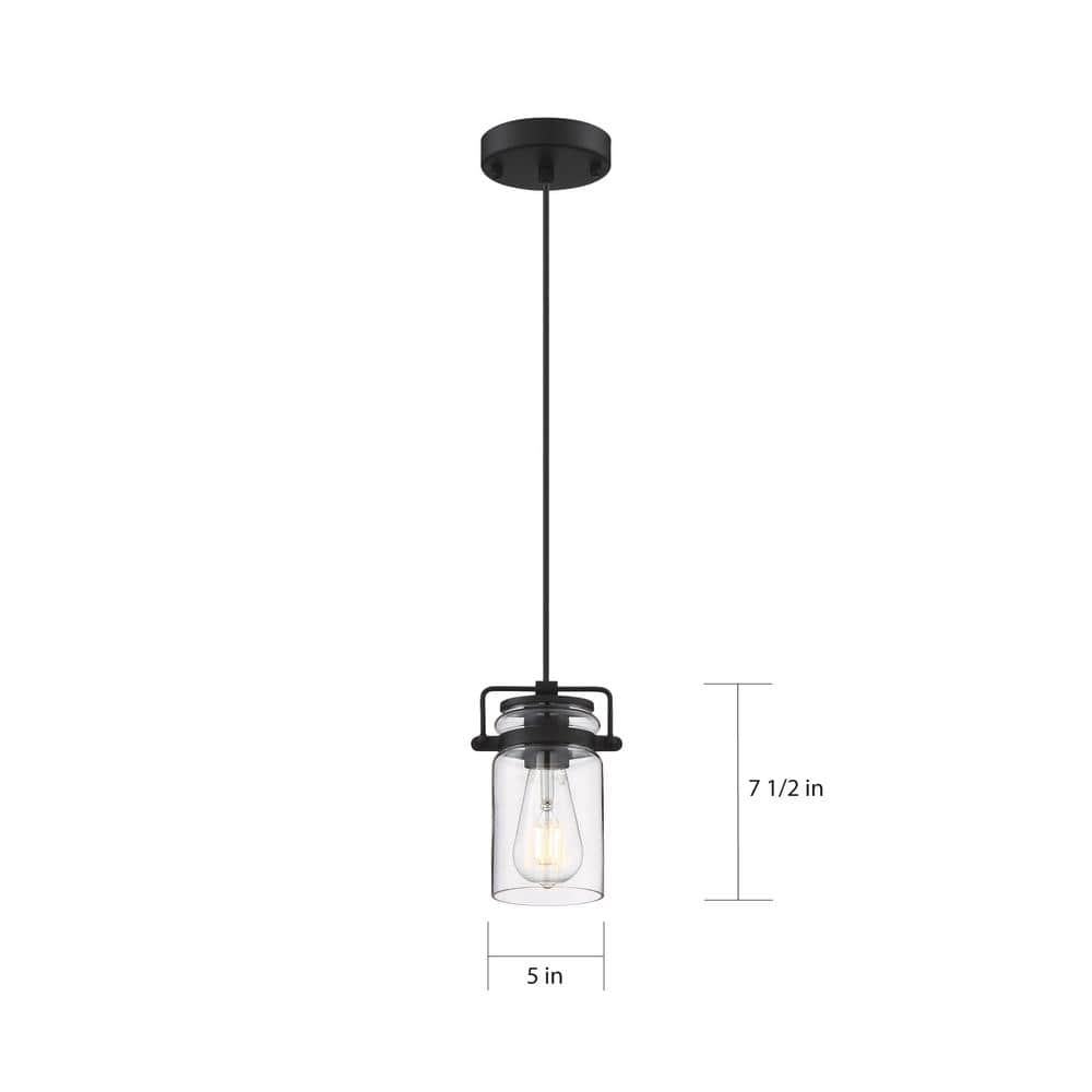 Antebellum Mini Jar Pendant Light in Matte Black with Clear Glass
