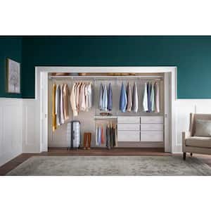 Genevieve 10 ft. White Adjustable Closet Organizer 2 Long, 2 Short, and Double Hanging Rods with 6 Drawers