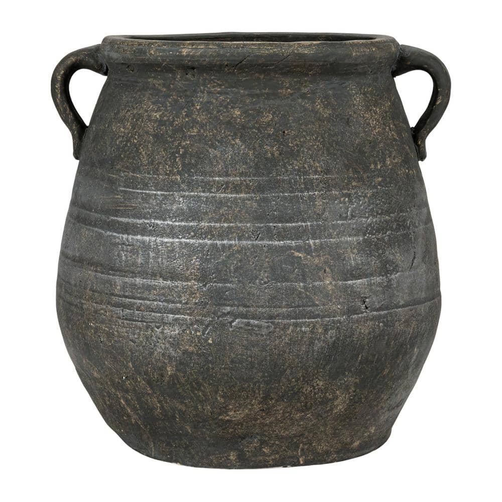 Rustic Grey Terra-Cotta Urn Planter with Handles