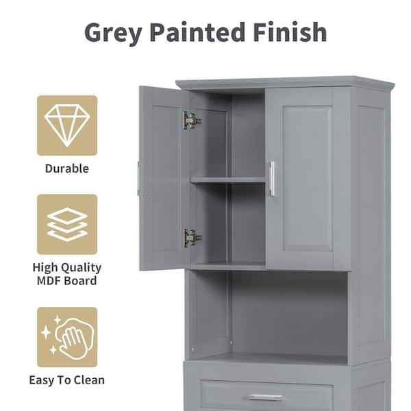 XUJMK 25 in. W x 16 in. D x 70 in. H Gray Linen Cabinet, Large
