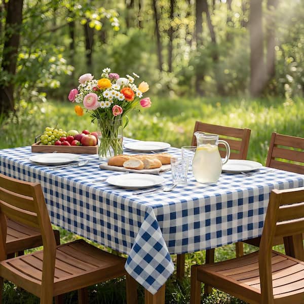 52'' X 70'' Checkered Tablecloth Vinyl Tablecloths with Flannel Backing Wipeable Spillproof Plastic Table Cover
