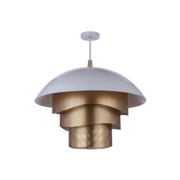 CRAFTMADE Sculptural Statement Pendants 40 Watt 1 Light Matte White/Matte Gold Finish Integrated LED Pendant Light with Iron Shade
