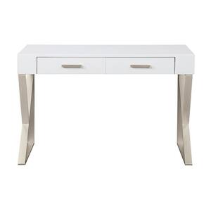 48 in. W Dreamy White-Champagne Lights 2-Drawer Writing Desk