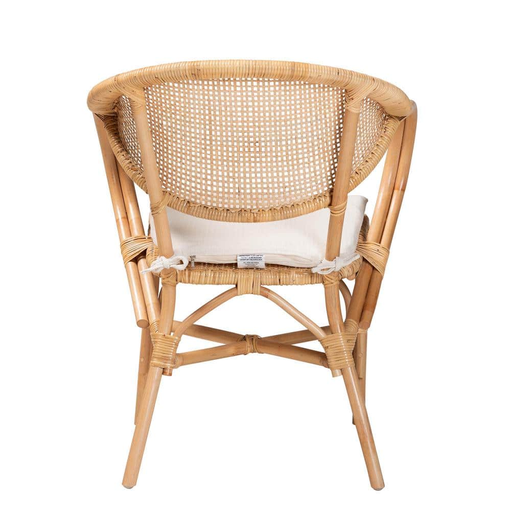Varick Natural Brown Rattan Arm Chair with Foam Cushion