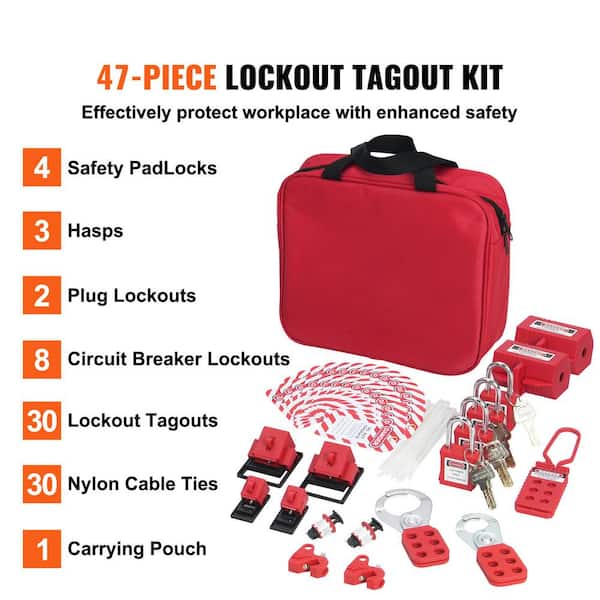 47-Pieces Electrical Lockout Tagout Kit, Safety Loto Kit with Padlocks, Tags, Hasps, Plug and Circuit Breaker Lockouts