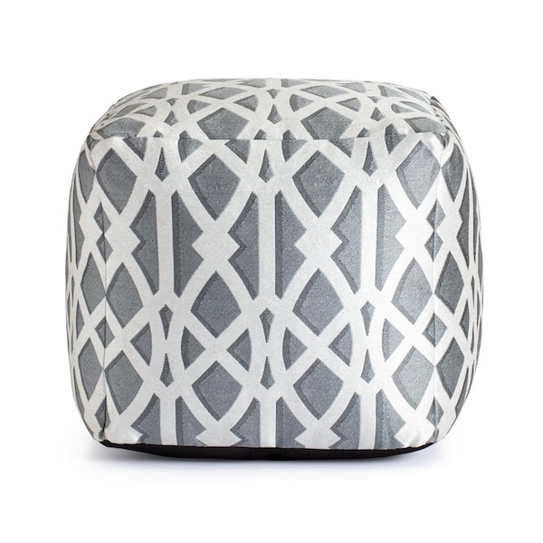 Anji Mountain Sark Gray 18 in. x 18 in. x 18 in. Gray and Ivory Pouf