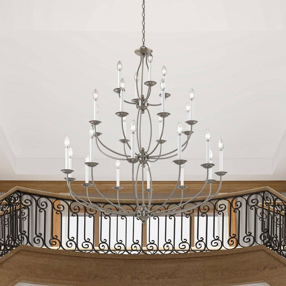 Elegant Brushed Nickel 24-Light Candle-Style Chandelier