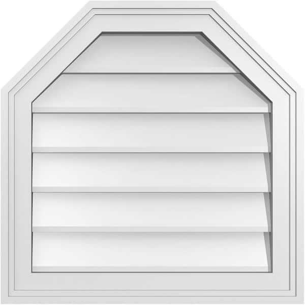 Ekena Millwork 20 in. x 20 in. Octagonal Top Surface Mount PVC Gable Vent: Decorative with Brickmould Frame