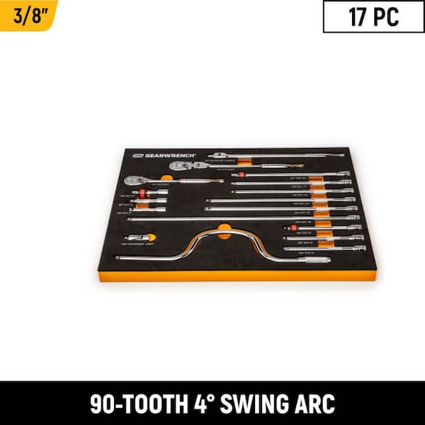 GEARWRENCH 3/8 in. Drive 90-Tooth Ratchets and Drive Tool Set in EVA Foam Tray (17-Piece)