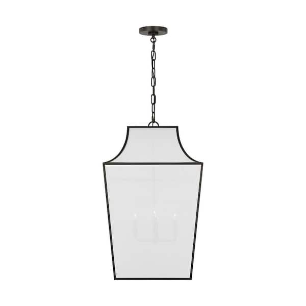 Generation Lighting - Arnio Extra Large 4-Light Aged Iron Hanging Pendant Light with White Linen Fabric Shade