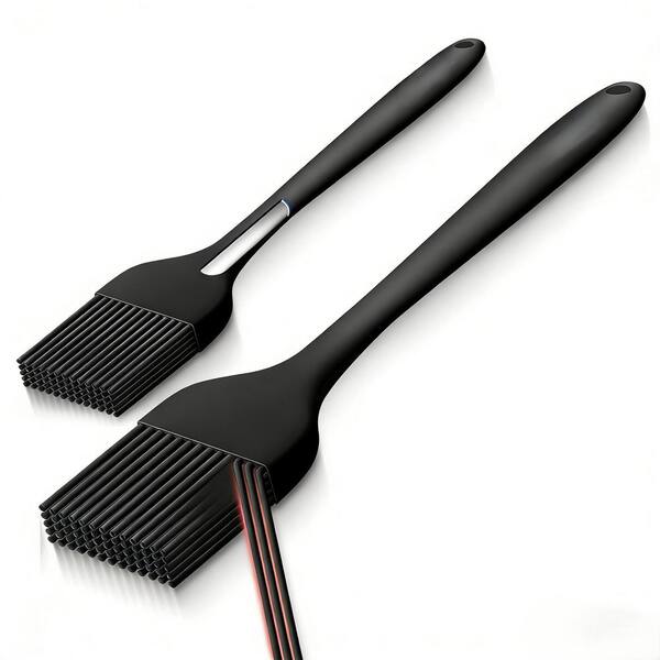 Black 600° F Heat Resistant Silicone Basting Brushes, BPA-Free Pastry Brush for Grill Baking, Dishwasher Safe(2 Size)