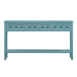 60 in. W x 11 in. D x 34 in. H Turquoise Green Linen Cabinet Console Table with 2 Size Drawers and Bottom Shelf