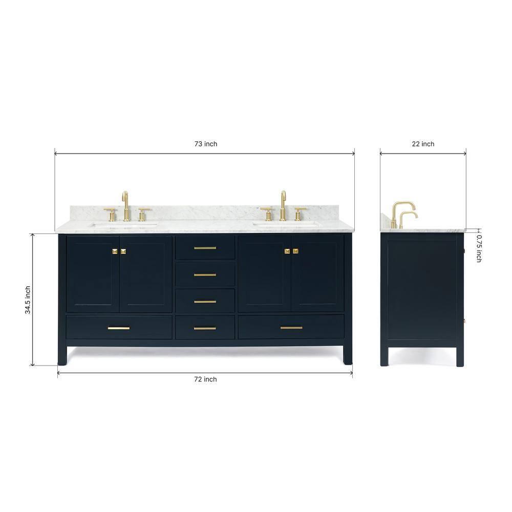 Midnight Blue Double Sink Vanity with White Marble Top