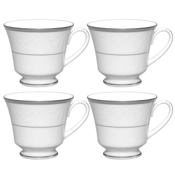 Noritake Regina Platinum 8 fl. oz. (White) Porcelain Tea Cups, (Set of
