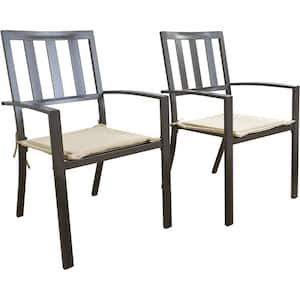 Coolmen Wrought Iron Outdoor Patio Dining with Dark Brown Frame and Beige Cushion (2-Pack)