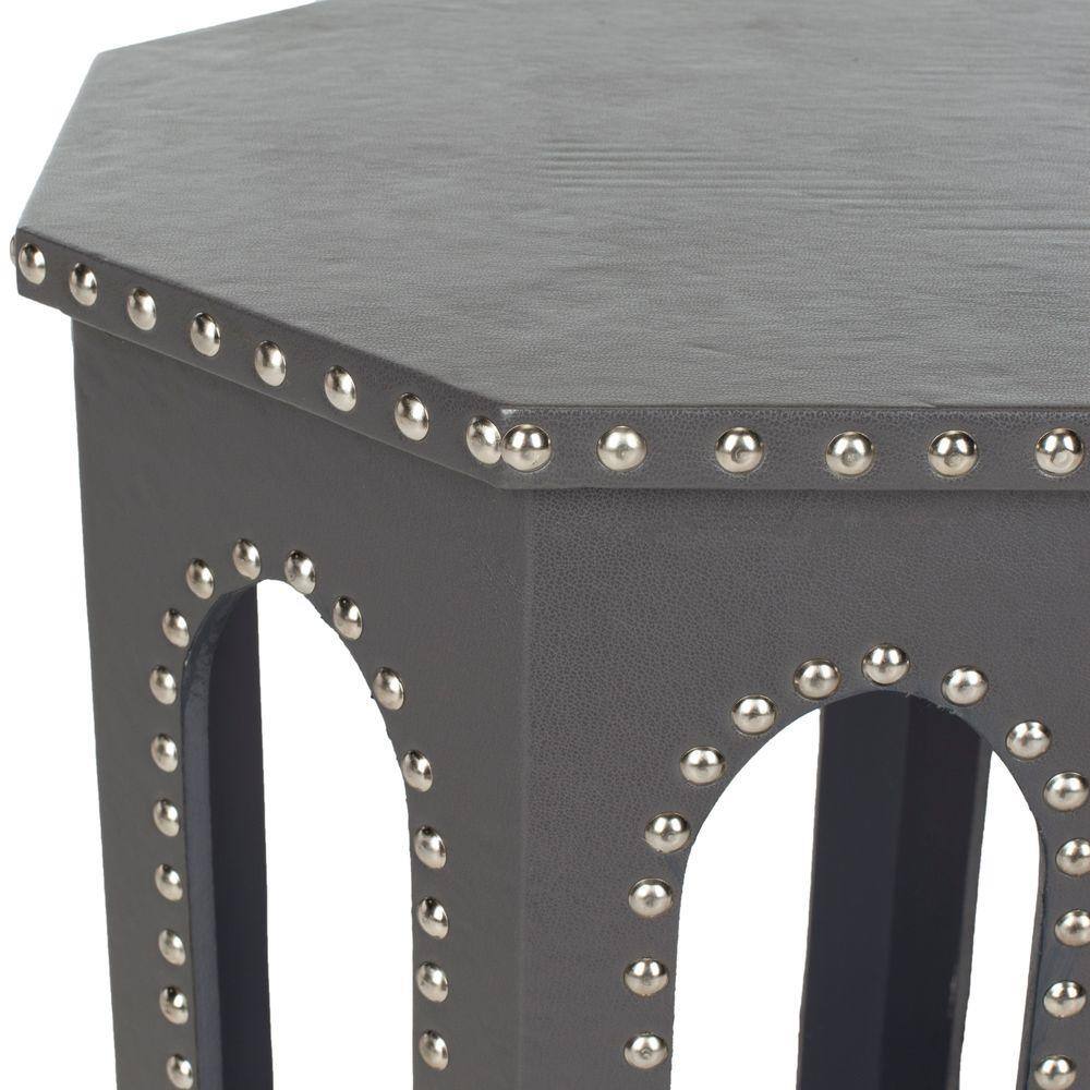 Gray Transitional Wood and Metal Octagonal End Table