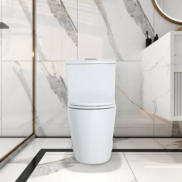 HBEZON GL 1-piece 1.2/0.8 GPF Dual Flush Elongated Toilet in White Seat Included