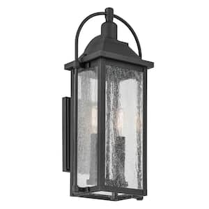 Harbor Row 2-Light Textured Black Outdoor Hardwired Wall Lantern Sconce with No Bulbs Included (1-Pack)