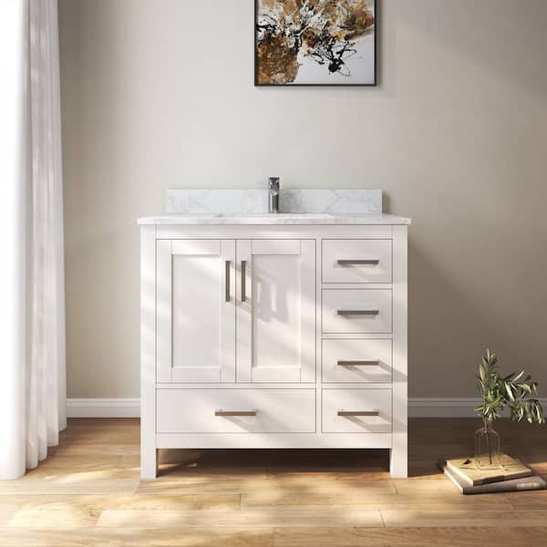 36 in. W x 22 in. D x 35 in. H Single Sink Bath Vanity Cabinet in White with Cultured Marble Top