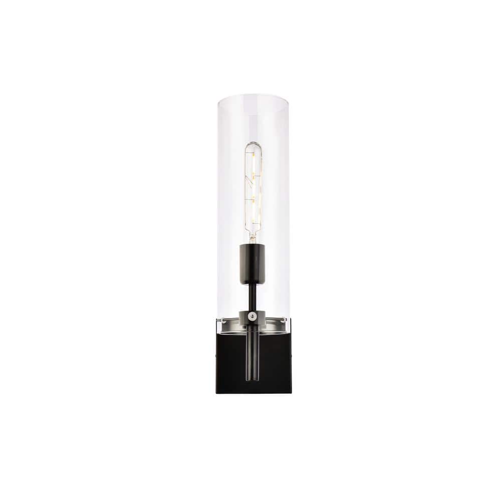 Home Living 4.7 in. 1-Light Black Vanity Light with Glass Shade