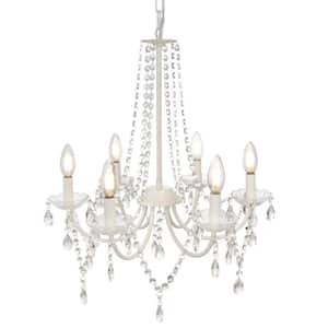 6-Light White Rustic Candle Style French Country Crystal Chandelier for Kitchen Island Foyer Dining Room