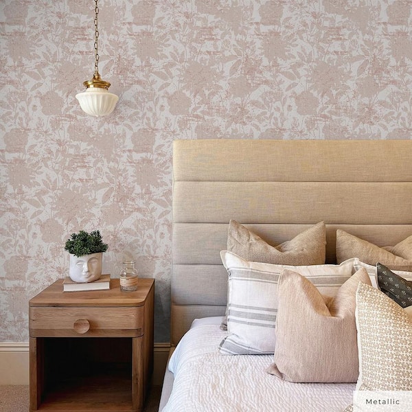 Metallic Pink Garden Floral Vinyl Peel and Stick Wallpaper Roll (Covers 28 Sq. ft.)