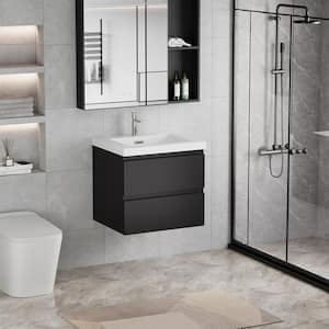 Achilles 30 in. W x 20 in. D x 22.5 in. H Single Sink Floating Bath Vanity in Gloss Black with White Resin Top