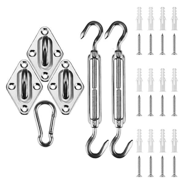 5 in. 304 Stainless Steel Triangle Shade Sail Hardware Kit with Snap Hook, Turnbuckle, Pad Eye for Patio Garden Outdoor