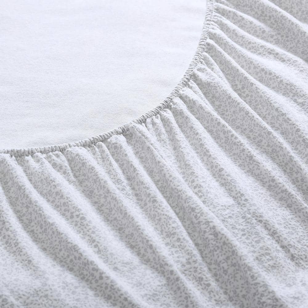 Chelsie Vine Gray Cotton Flannel King Sheet Set with Pillowcases
