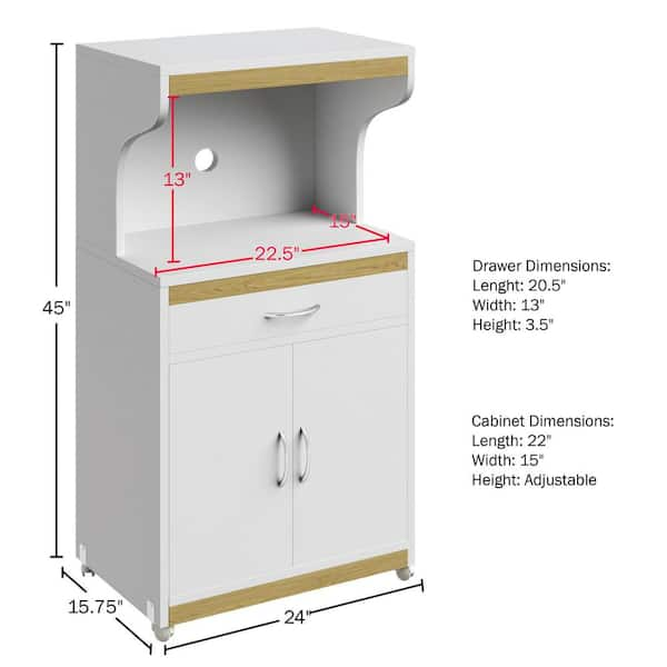 NEW Rolling Microwave Cart selling with One Drawer, Two Doors, and Storage Shelf