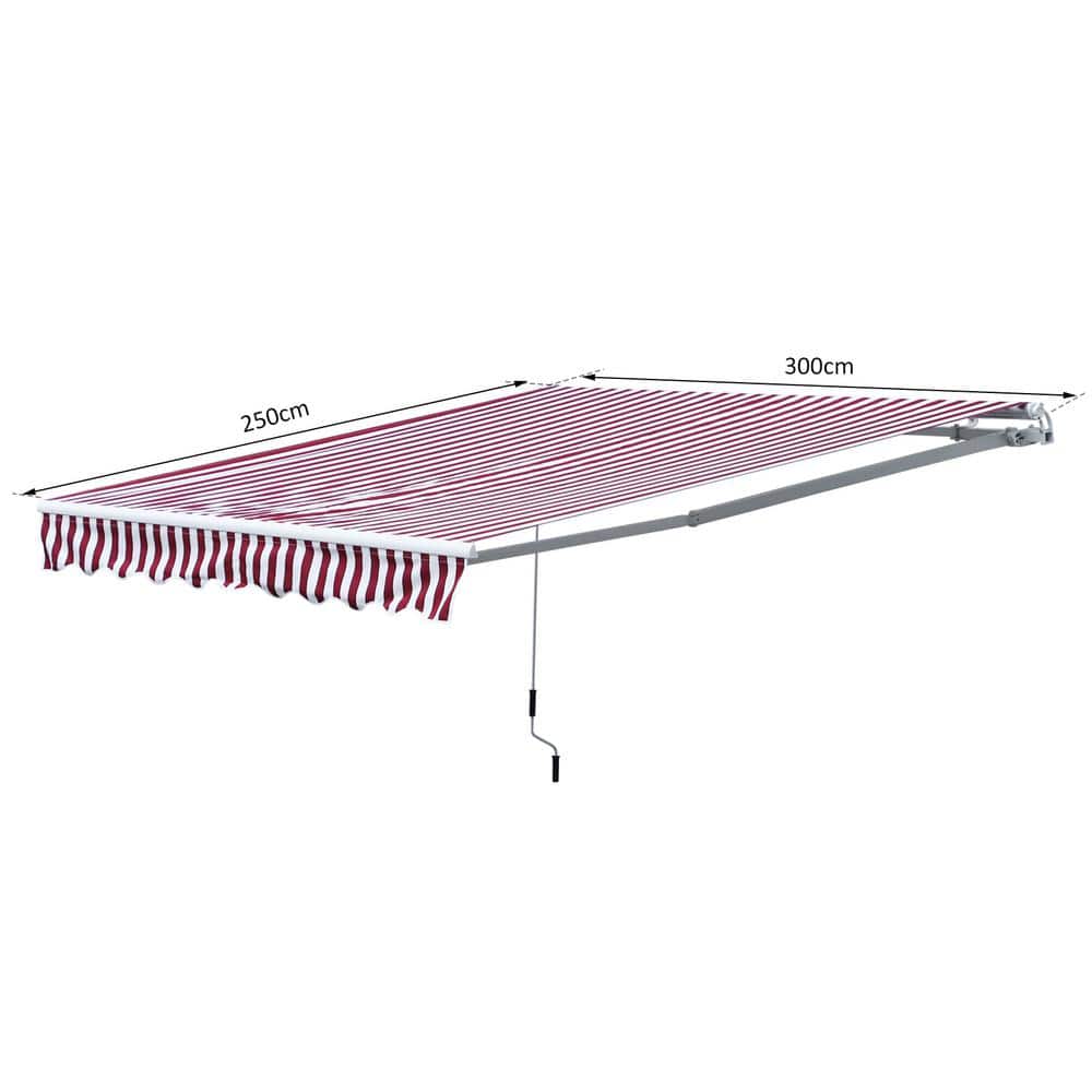 Wine Red Striped 10' x 8' Retractable Patio Awning with Aluminum Frame