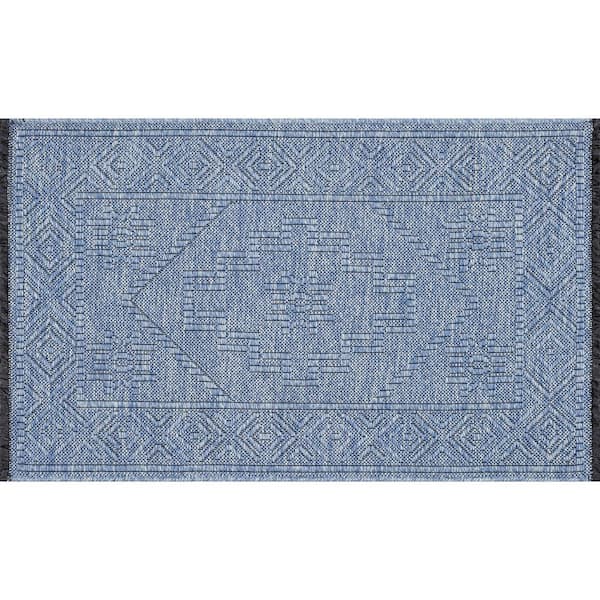 Alma Blue 2 ft. x 3 ft. Moroccan Machine Washable Indoor Area Rug