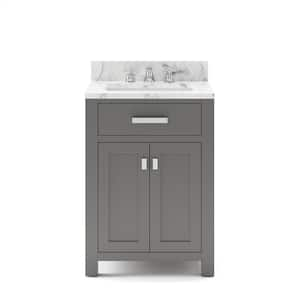 Madison 24 in. W x 21.5 in. D x 34 in. H Single Sink Bath Vanity in Cashmere Grey with Carrara White Marble Top